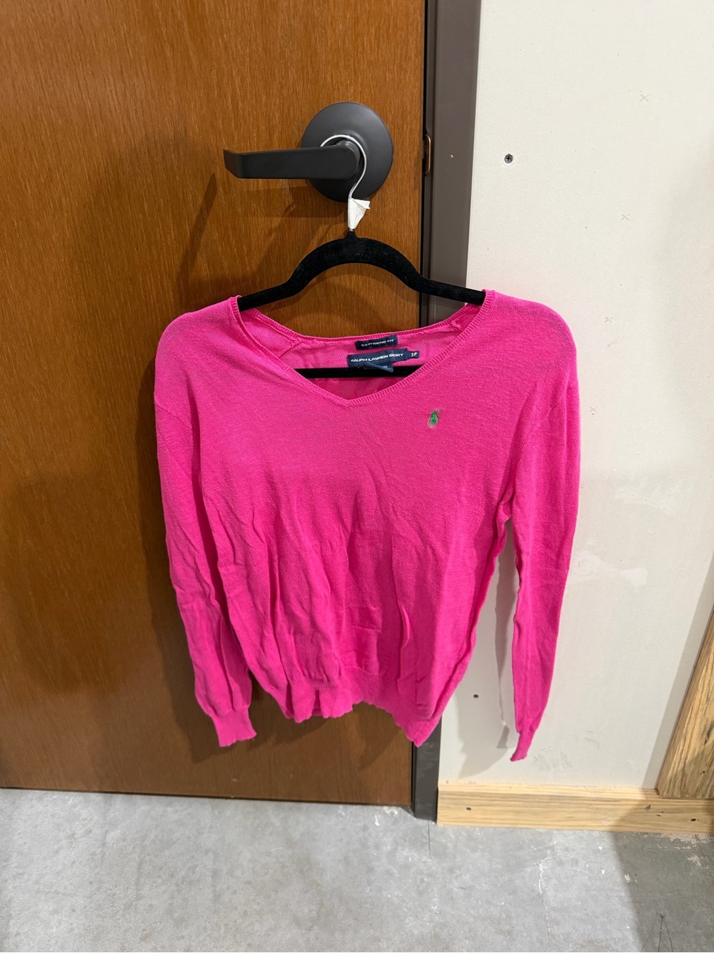 Ralph Lauren Hot Pink V-Neck Cotton Long Sleeve Sweater
